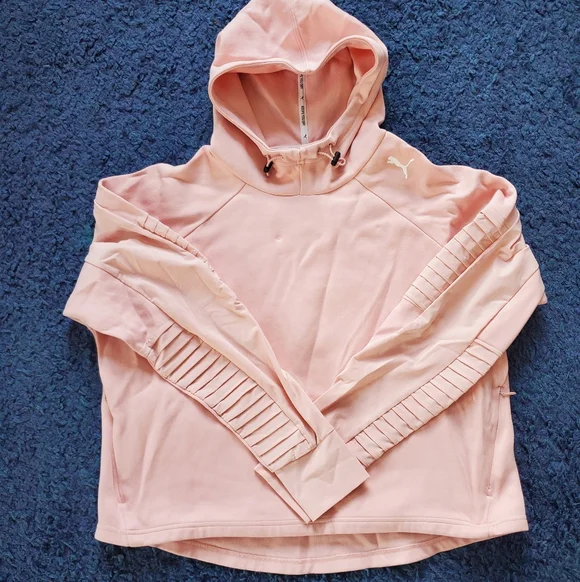 Puma Evostripe Womens Top Pink XL Pullover Hoodie Logo Sweatshirt Pockets - Picture 5 of 9